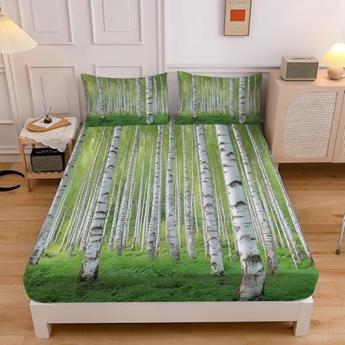 TACOKI 3D Birke Spannbettlaken 140x200cm, Birke Weiches Mikrofaser Bettlaken für Kinder, Bettlaken Spannbetttuch 140x200 bis 30 cm Matratzenhöhe mit 2 kissenbezüge 4533v TACOKI 3D Birke Spannbettlaken 140x200cm, Birke Weiches Mikrofaser Bettlaken für Kinder, Bettlaken Spannbetttuch 140x200 bis 30 cm Matratzenhöhe mit 2 kissenbezüge 4533v von TACOKI