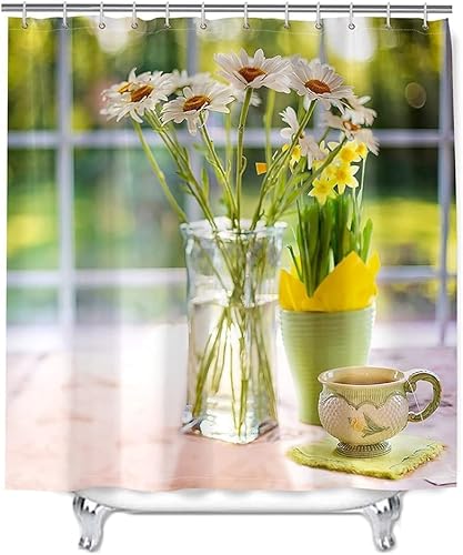 TACOKI 3D Duschvorhang 120x180 Blumen Duschvorhang Blumen Bad Vorhang Antischimmel Wasserdicht Duschvorhänge Textil Polyester für Badezimmer Badewannen mit 8 Haken A1940 von TACOKI