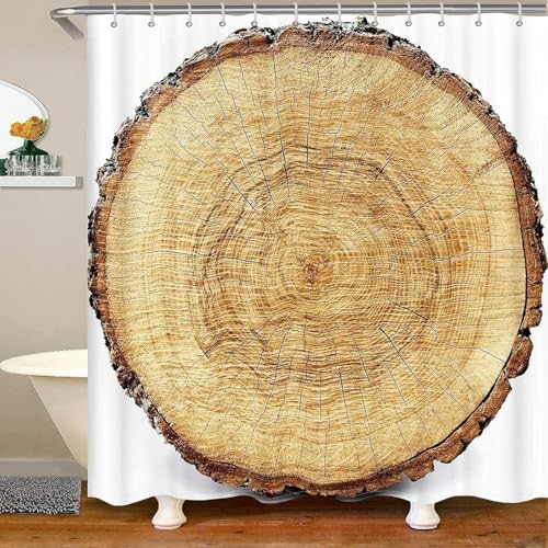 TACOKI 3D Duschvorhang 120x180 Holz Duschvorhang Holz Bad Vorhang Antischimmel Wasserdicht Duschvorhänge Textil Polyester für Badezimmer Badewannen mit 8 Haken A3900 von TACOKI