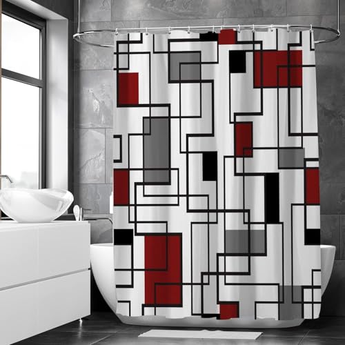 TACOKI 3D Duschvorhang 120x180 Rot Schwarz Duschvorhang Grau Weiß Bad Vorhang Antischimmel Wasserdicht Duschvorhänge Textil Polyester für Badezimmer Badewannen mit 8 Haken #1962 von TACOKI