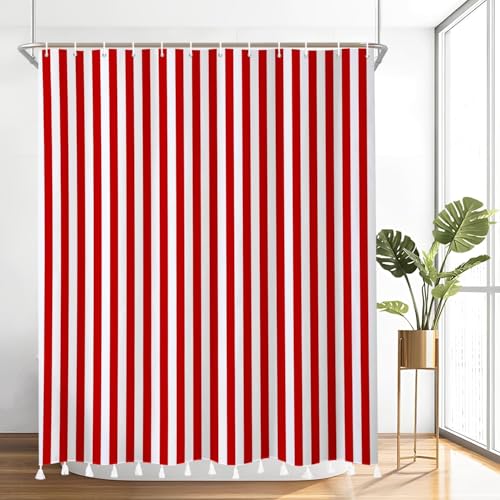 TACOKI 3D Duschvorhang 120x180 Rote und Weiße Streifen Duschvorhang Rote und Weiße Streifen Bad Vorhang Antischimmel Wasserdicht Duschvorhänge Polyester für Badezimmer Badewannen mit 8 Haken A3144 von TACOKI