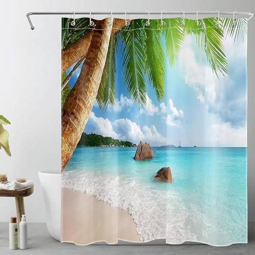 TACOKI 3D Duschvorhang 120x180 Tropische Meereslandschaft Duschvorhang Strand Bad Vorhang Antischimmel Wasserdicht Duschvorhänge Textil Polyester für Badezimmer Badewannen mit 8 Haken #5014 von TACOKI