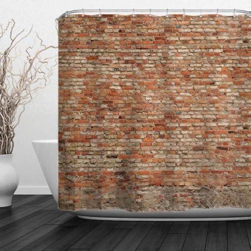 TACOKI 3D Duschvorhang 120x180 Ziegelmauer Duschvorhang Ziegelmauer Bad Vorhang Antischimmel Wasserdicht Duschvorhänge Textil Polyester für Badezimmer Badewannen mit 8 Haken #7730 von TACOKI