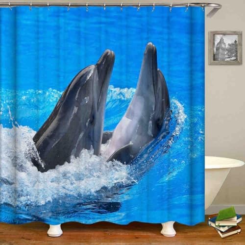 TACOKI 3D Duschvorhang 120x200 Delfin Duschvorhang Delfin Bad Vorhang Antischimmel Wasserdicht Duschvorhänge Textil Polyester für Badezimmer Badewannen mit 8 Haken #1865 von TACOKI