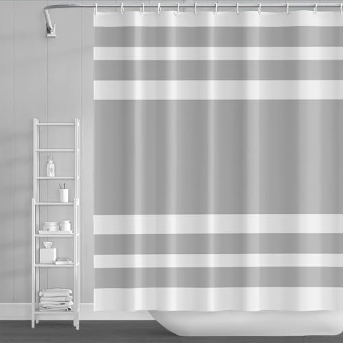 TACOKI 3D Duschvorhang 120x200 Graue Streifen Duschvorhang Grau Bad Vorhang Antischimmel Wasserdicht Duschvorhänge Textil Polyester für Badezimmer Badewannen mit 8 Haken A8829 von TACOKI