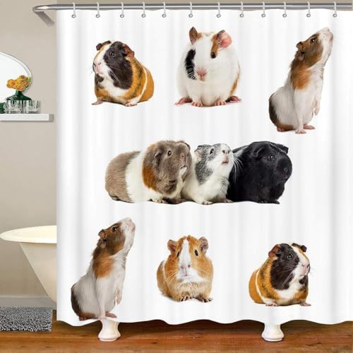 TACOKI 3D Duschvorhang 120x200 Meerschweinchen Duschvorhang Süßes Meerschweinchen Bad Vorhang Antischimmel Wasserdicht Duschvorhänge Textil Polyester für Badezimmer Badewannen mit 8 Haken A8066 von TACOKI