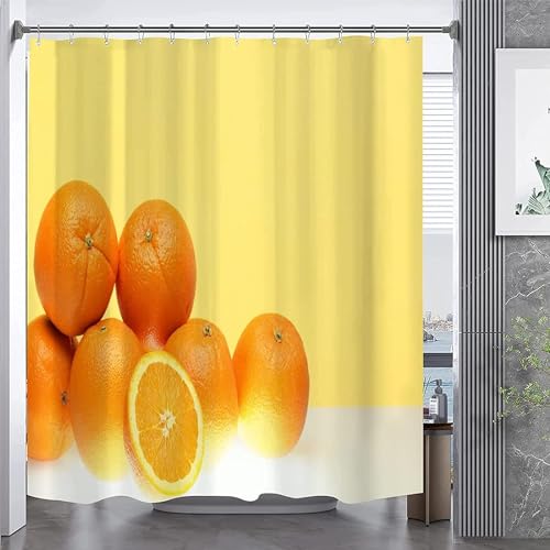 TACOKI 3D Duschvorhang 120x200 Orange Duschvorhang Orange Bad Vorhang Antischimmel Wasserdicht Duschvorhänge Textil Polyester für Badezimmer Badewannen mit 8 Haken A6449 von TACOKI