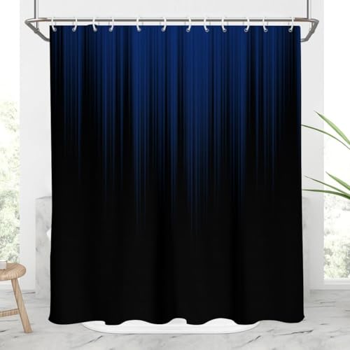 TACOKI 3D Duschvorhang 120x200 Schwarz Blau Duschvorhang Schwarz Blau Bad Vorhang Antischimmel Wasserdicht Duschvorhänge Textil Polyester für Badezimmer Badewannen mit 8 Haken 184z von TACOKI
