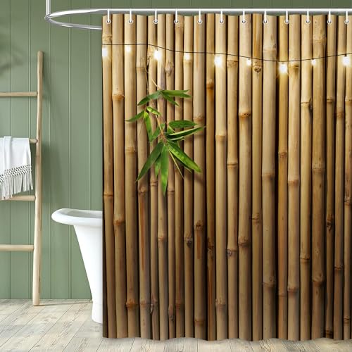 TACOKI 3D Duschvorhang 180x180 Bambus Duschvorhang Japanischer Stil Bad Vorhang Antischimmel Wasserdicht Duschvorhänge Textil Polyester für Badezimmer Badewannen mit 12 Haken #907 von TACOKI