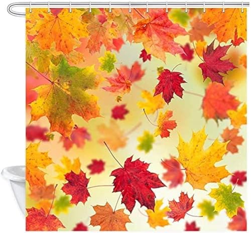 TACOKI 3D Duschvorhang 180x180 Herbstliche Ahornblätter Duschvorhang Herbst Bad Vorhang Antischimmel Wasserdicht Duschvorhänge Textil Polyester für Badezimmer Badewannen mit 12 Haken #1894 von TACOKI