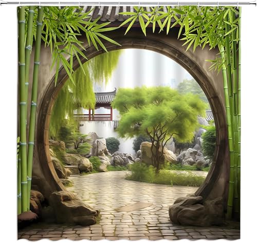 TACOKI 3D Duschvorhang 180x180 Japanischer Garten Duschvorhang Frühlingsszene Bad Vorhang Antischimmel Wasserdicht Duschvorhänge Textil Polyester für Badezimmer Badewannen mit 12 Haken #3196 von TACOKI