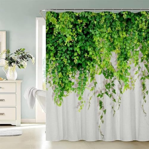 TACOKI 3D Duschvorhang 180x180 Ranke Duschvorhang Grüne Pflanzen Bad Vorhang Antischimmel Wasserdicht Duschvorhänge Textil Polyester für Badezimmer Badewannen mit 12 Haken A6968 von TACOKI