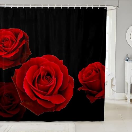 TACOKI 3D Duschvorhang 180x180 Rote Rose Duschvorhang Rote Rose Bad Vorhang Antischimmel Wasserdicht Duschvorhänge Textil Polyester für Badezimmer Badewannen mit 12 Haken A5162 von TACOKI