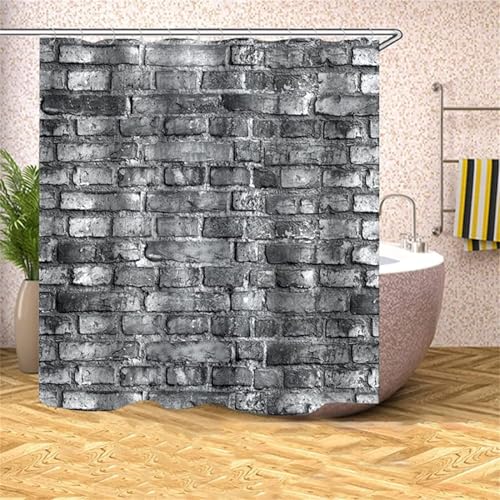 TACOKI 3D Duschvorhang 180x180 Rustikale Backsteinmauer Duschvorhang Rustikale Backsteinmauer Bad Vorhang Antischimmel Wasserdicht Duschvorhänge Polyester für Badezimmer Badewannen mit 12 Haken A5106 von TACOKI
