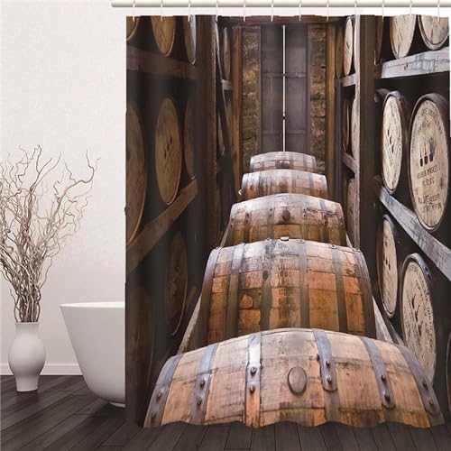 TACOKI 3D Duschvorhang 180x180 Weinkeller Duschvorhang Fass Bad Vorhang Antischimmel Wasserdicht Duschvorhänge Textil Polyester für Badezimmer Badewannen mit 12 Haken #158 von TACOKI