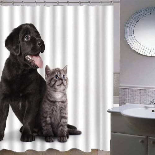 TACOKI 3D Duschvorhang 180x200 Labrador Duschvorhang Hund Katze Bad Vorhang Antischimmel Wasserdicht Duschvorhänge Textil Polyester für Badezimmer Badewannen mit 12 Haken A1642 von TACOKI