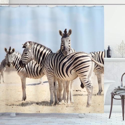 TACOKI 3D Duschvorhang 180x200 Zebra Duschvorhang Tier Bad Vorhang Antischimmel Wasserdicht Duschvorhänge Textil Polyester für Badezimmer Badewannen mit 12 Haken A8257 von TACOKI