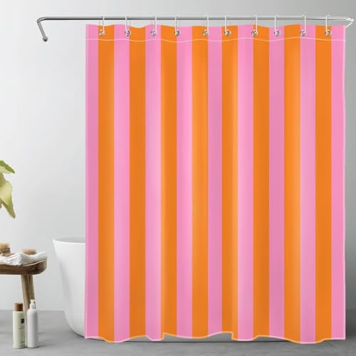 TACOKI 3D Duschvorhang 200x200 Rosa-Orange Duschvorhang Streifen Bad Vorhang Antischimmel Wasserdicht Duschvorhänge Textil Polyester für Badezimmer Badewannen mit 12 Haken 726z von TACOKI