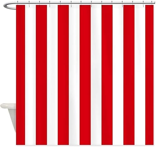 TACOKI 3D Duschvorhang 200x200 Rot-Weiße Streifen Duschvorhang Streifen Bad Vorhang Antischimmel Wasserdicht Duschvorhänge Textil Polyester für Badezimmer Badewannen mit 12 Haken b6270 von TACOKI