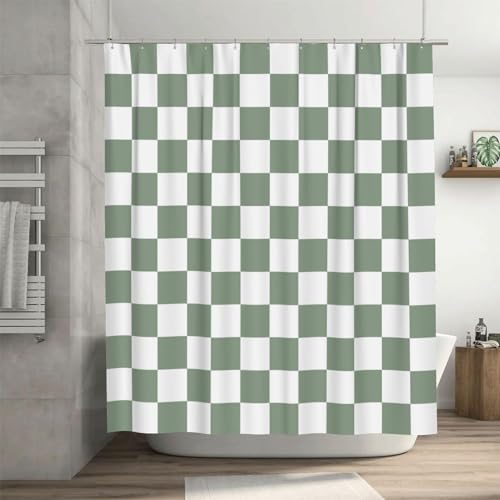 TACOKI 3D Duschvorhang 240x200 Gitter Duschvorhang Schachbrett Bad Vorhang Antischimmel Wasserdicht Duschvorhänge Textil Polyester für Badezimmer Badewannen mit 12 Haken #1694 von TACOKI