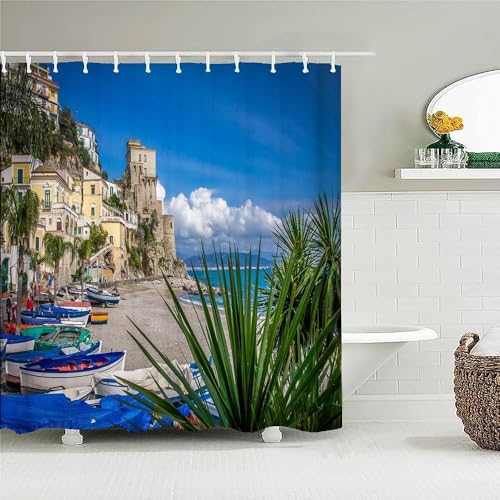 TACOKI 3D Duschvorhang 240x200 Italien Duschvorhang Italien Bad Vorhang Antischimmel Wasserdicht Duschvorhänge Textil Polyester für Badezimmer Badewannen mit 12 Haken A195 von TACOKI