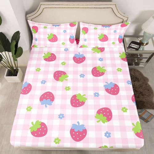 TACOKI 3D Erdbeeren Spannbettlaken 90x200cm, Rosa Weiches Mikrofaser Bettlaken für Kinder, Bettlaken Spannbetttuch 90x200 bis 30 cm Matratzenhöhe mit 2 kissenbezüge 4790v TACOKI 3D Erdbeeren Spannbettlaken 90x200cm, Rosa Weiches Mikrofaser Bettlaken für Kinder, Bettlaken Spannbetttuch 90x200 bis 30 cm Matratzenhöhe mit 2 kissenbezüge 4790v von TACOKI