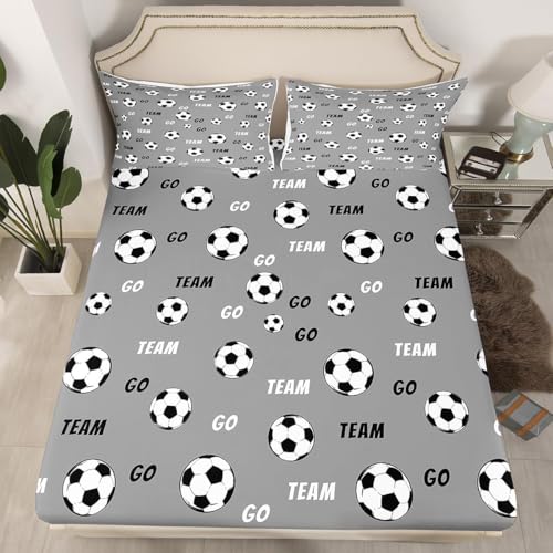 TACOKI 3D Fußbälle Spannbettlaken 70x140cm, Grau Weiches Mikrofaser Bettlaken für Kinder, Bettlaken Spannbetttuch 70x140 bis 30 cm Matratzenhöhe mit 2 kissenbezüge 4663v TACOKI 3D Fußbälle Spannbettlaken 70x140cm, Grau Weiches Mikrofaser Bettlaken für Kinder, Bettlaken Spannbetttuch 70x140 bis 30 cm Matratzenhöhe mit 2 kissenbezüge 4663v von TACOKI