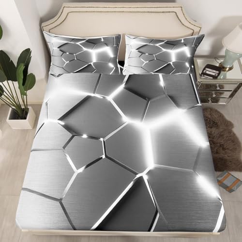 TACOKI 3D Geometrische Wabe Spannbettlaken 90x200cm, Grau Weiches Mikrofaser Bettlaken für Kinder, Bettlaken Spannbetttuch 90x200 bis 30 cm Matratzenhöhe mit 2 kissenbezüge 4615v TACOKI 3D Geometrische Wabe Spannbettlaken 90x200cm, Grau Weiches Mikrofaser Bettlaken für Kinder, Bettlaken Spannbetttuch 90x200 bis 30 cm Matratzenhöhe mit 2 kissenbezüge 4615v von TACOKI