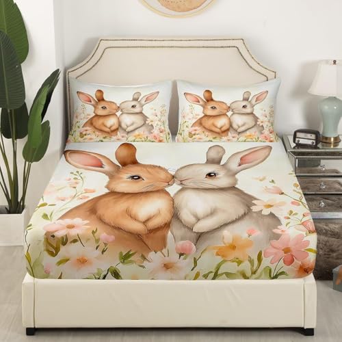 TACOKI 3D Kaninchen Spannbettlaken 90x200cm, Blume Weiches Mikrofaser Bettlaken für Kinder, Bettlaken Spannbetttuch 90x200 bis 30 cm Matratzenhöhe mit 2 kissenbezüge 4720v TACOKI 3D Kaninchen Spannbettlaken 90x200cm, Blume Weiches Mikrofaser Bettlaken für Kinder, Bettlaken Spannbetttuch 90x200 bis 30 cm Matratzenhöhe mit 2 kissenbezüge 4720v von TACOKI