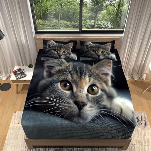 TACOKI 3D Katze Spannbettlaken 120x200cm, Süße Katze Weiches Mikrofaser Bettlaken für Kinder, Bettlaken Spannbetttuch 120x200 bis 30 cm Matratzenhöhe mit 2 kissenbezüge 4623v TACOKI 3D Katze Spannbettlaken 120x200cm, Süße Katze Weiches Mikrofaser Bettlaken für Kinder, Bettlaken Spannbetttuch 120x200 bis 30 cm Matratzenhöhe mit 2 kissenbezüge 4623v von TACOKI