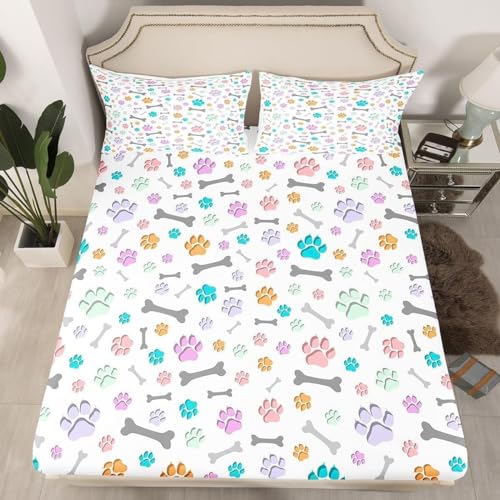 TACOKI 3D Katzenpfotenabdrücke Spannbettlaken 90x200cm, Tier Weiches Mikrofaser Bettlaken für Kinder, Bettlaken Spannbetttuch 90x200 bis 30 cm Matratzenhöhe mit 2 kissenbezüge 4706v TACOKI 3D Katzenpfotenabdrücke Spannbettlaken 90x200cm, Tier Weiches Mikrofaser Bettlaken für Kinder, Bettlaken Spannbetttuch 90x200 bis 30 cm Matratzenhöhe mit 2 kissenbezüge 4706v von TACOKI