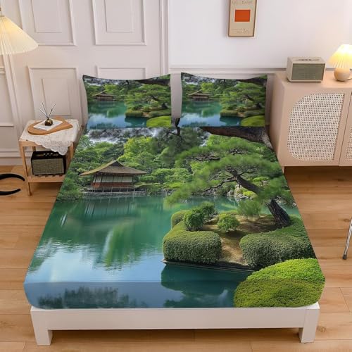 TACOKI 3D Landschaft Spannbettlaken 90x200cm, Chinesischer Stil Weiches Mikrofaser Bettlaken für Kinder, Bettlaken Spannbetttuch 90x200 bis 30 cm Matratzenhöhe mit 2 kissenbezüge 4587v TACOKI 3D Landschaft Spannbettlaken 90x200cm, Chinesischer Stil Weiches Mikrofaser Bettlaken für Kinder, Bettlaken Spannbetttuch 90x200 bis 30 cm Matratzenhöhe mit 2 kissenbezüge 4587v von TACOKI