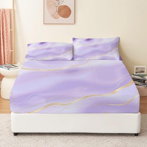 TACOKI 3D Marmor Spannbettlaken 90x200cm, Lila Weiches Mikrofaser Bettlaken für Kinder, Bettlaken Spannbetttuch 90x200 bis 30 cm Matratzenhöhe mit 2 kissenbezüge 4804v TACOKI 3D Marmor Spannbettlaken 90x200cm, Lila Weiches Mikrofaser Bettlaken für Kinder, Bettlaken Spannbetttuch 90x200 bis 30 cm Matratzenhöhe mit 2 kissenbezüge 4804v von TACOKI
