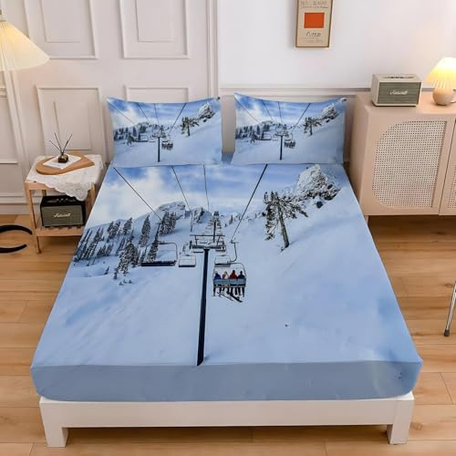 TACOKI 3D Schneelandschaft Spannbettlaken 120x200cm, Seilbahn Weiches Mikrofaser Bettlaken für Kinder, Bettlaken Spannbetttuch 120x200 bis 30 cm Matratzenhöhe mit 2 kissenbezüge 4574v TACOKI 3D Schneelandschaft Spannbettlaken 120x200cm, Seilbahn Weiches Mikrofaser Bettlaken für Kinder, Bettlaken Spannbetttuch 120x200 bis 30 cm Matratzenhöhe mit 2 kissenbezüge 4574v von TACOKI
