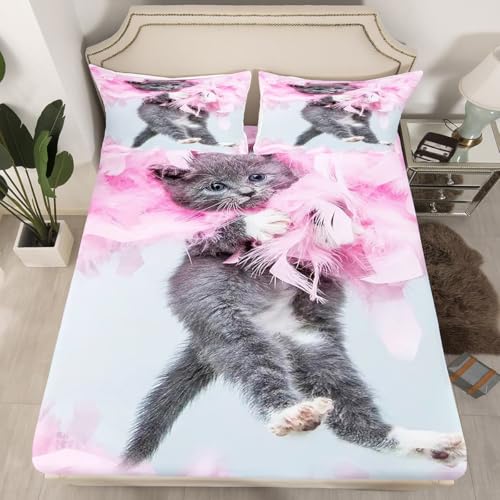 TACOKI 3D Süße Katze Spannbettlaken 140x200cm, Katze Weiches Mikrofaser Bettlaken für Kinder, Bettlaken Spannbetttuch 140x200 bis 30 cm Matratzenhöhe mit 2 kissenbezüge 4736v TACOKI 3D Süße Katze Spannbettlaken 140x200cm, Katze Weiches Mikrofaser Bettlaken für Kinder, Bettlaken Spannbetttuch 140x200 bis 30 cm Matratzenhöhe mit 2 kissenbezüge 4736v von TACOKI