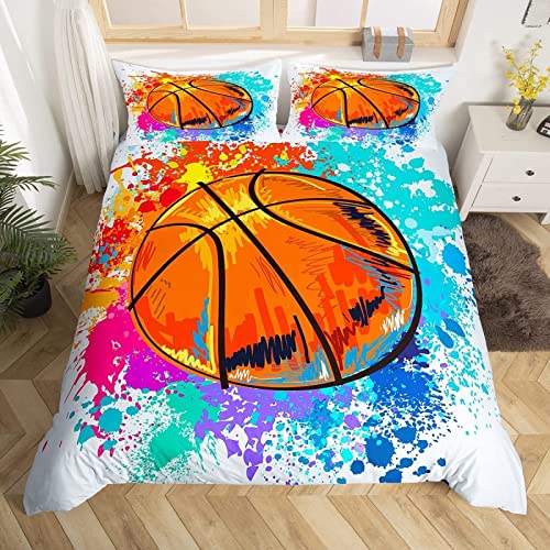 TACOKI Basketball Bettwäsche 135x200 cm Kuschelig Weiche Microfaser 3D Druck Buntes Graffiti Bettwäsche-Sets Kinder Bettbezug + 2 Kissenbezug 80x80 cm mit Reißverschluss von TACOKI