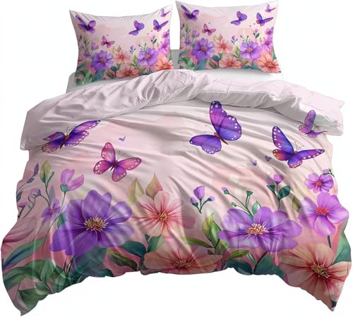 TACOKI Bettwäsche 135x200 Blumen, 3D Muster Lila Schmetterling Bettwäsche Set Weich Kuschelig Mikrofaser Bettbezug mit Reißverschluss Bettbezüge + 2 Kissenbezug 80x80 cm q2323 TACOKI Bettwäsche 135x200 Blumen, 3D Muster Lila Schmetterling Bettwäsche Set Weich Kuschelig Mikrofaser Bettbezug mit Reißverschluss Bettbezüge + 2 Kissenbezug 80x80 cm q2323 von TACOKI