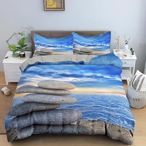 TACOKI Bettwäsche 135x200 Meereslandschaft, 3D Muster Wendekarte Bettwäsche Set Weich Kuschelig Mikrofaser Bettbezug mit Reißverschluss Bettbezüge + 2 Kissenbezug 80x80 cm e2803 von TACOKI