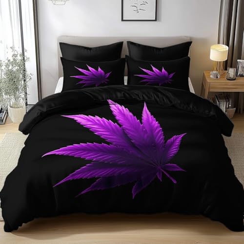 TACOKI Bettwäsche 155x220 Marihuanablätter, 3D Muster Schwarz-Lila Bettwäsche Set Weich Kuschelig Mikrofaser Bettbezug mit Reißverschluss Bettbezüge + 2 Kissenbezug 80x80 cm q2241 TACOKI Bettwäsche 155x220 Marihuanablätter, 3D Muster Schwarz-Lila Bettwäsche Set Weich Kuschelig Mikrofaser Bettbezug mit Reißverschluss Bettbezüge + 2 Kissenbezug 80x80 cm q2241 von TACOKI