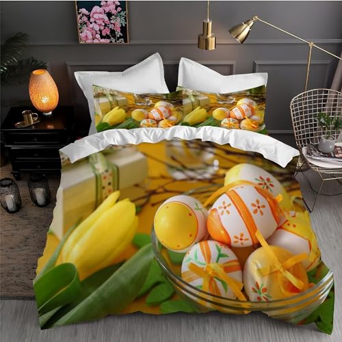 TACOKI Bettwäsche 155x220 Osterei, 3D Muster Blumen Bettwäsche Set Weich Kuschelig Mikrofaser Bettbezug mit Reißverschluss Bettbezüge + 2 Kissenbezug 80x80 cm e2703 TACOKI Bettwäsche 155x220 Osterei, 3D Muster Blumen Bettwäsche Set Weich Kuschelig Mikrofaser Bettbezug mit Reißverschluss Bettbezüge + 2 Kissenbezug 80x80 cm e2703 von TACOKI