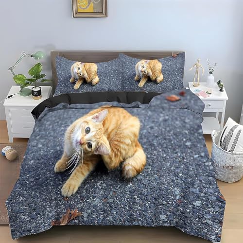 TACOKI Bettwäsche 220x240 Katze, 3D Muster Katzentiere Bettwäsche Set Weich Kuschelig Mikrofaser Bettbezug mit Reißverschluss Bettbezüge + 2 Kissenbezug 80x80 cm e2525 von TACOKI