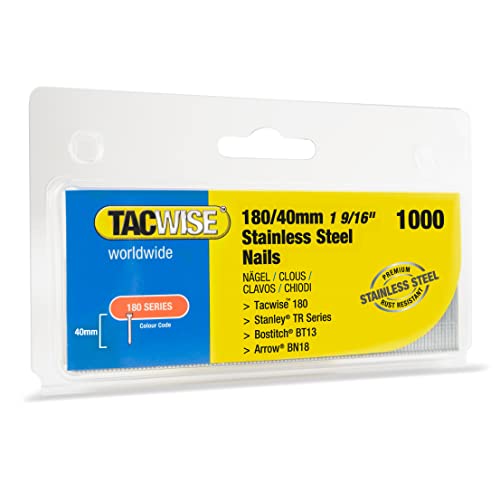Tacwise 1511 Typ 180 / 40mm Edelstahl 18G Stiftnägel, Packung mit 1.000 Stück, Silberfarbig von TACWISE