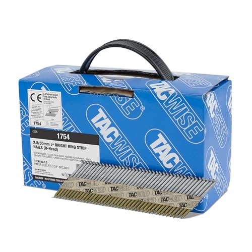 Tacwise 1754 Blanke Rahmennägel 2,8/50 mm, D‘-Kopf, Ringschaft, mit 34° Neigung, Papiergebunden, Packung mit 1600 Stück von TACWISE