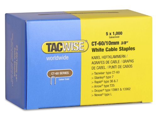 Tacwise 1094 Typ CT-60/10 mm Verzinkte Weiße Kabelklammern, 5000 Stück von TACWISE