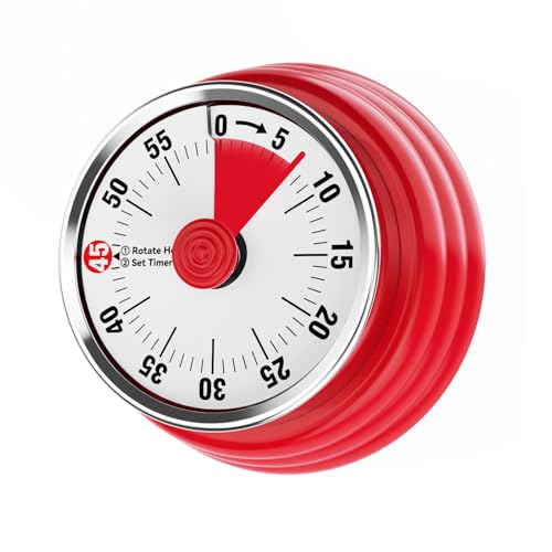 Mechanischer Küchentimer, 60 Minuten, visueller Timer für Zuhause, Kochen, Backen, Ofen, Fitness, Studieren mit magnetischer Rückseite (rot) von TADA