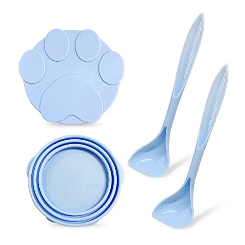 2 Dosendeckel für Hundefutter mit 2 Stück Silikon-Haustierfutterlöffel, Universal-Silikon-Dosendeckel für Hundefutter, Katzenfutter (blau) von TADAE