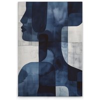 Leinwandbild Abstraktes Gesicht M1-No.52089 - Kunstdruck auf Leinwand in Blau Weiß - Wandbild 30 x 45 cm von TADESSI