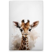 Leinwandbild Baby Giraffe Kinderzimmer M1-No.51887 - Kunstdruck auf Leinwand in Weiß Braun - Wandbild 30 x 45 cm von TADESSI