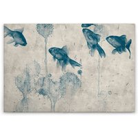 Leinwandbild Fisch 60 x 90 cm - Wandbild Tiere Blau Beige - Keilrahmen Natur Wohnzimmerdeko Wanddeko Wandgemälde - Blau, Beige von TADESSI