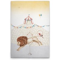 Leinwandbild Zirkus Löwe Kinderzimmer M1-No.50555 - Kunstdruck auf Leinwand in Bunt Beige - Wandbild 30 x 40 cm von TADESSI